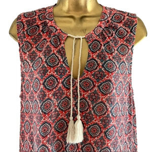 NWT Lucky Brand Cotton Paisley Sleeveless Blouse M Tribal Western Boho Cottage